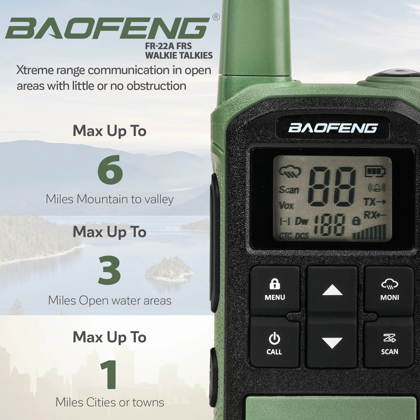 2pcs Baofeng FR-22A F22 Mini Walkie Talkies with Type-C Charger, 462MHz UHF/VHF Two-Way Radio, LCD Screen & NOAA Weather Alerts,
