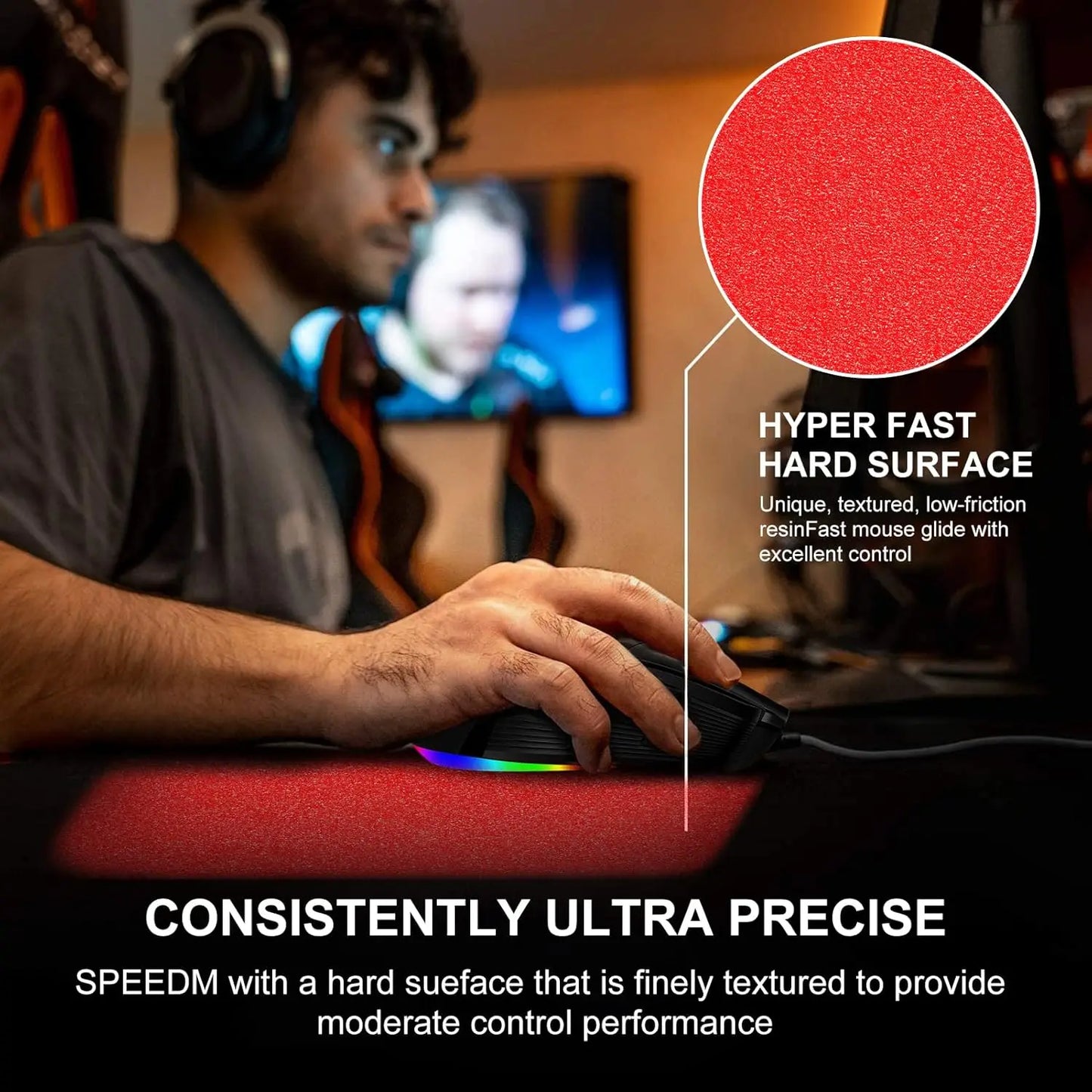 NPET SPEEDM Gaming Mousepad - Resin Surface Hard Gaming Mouse pad,Balanced Control & Speed, for Esports Gamers [Hard/Fast] RED L