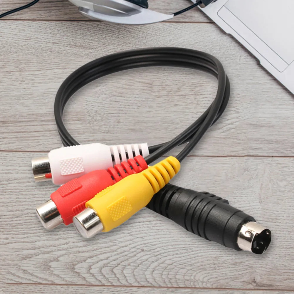 4 Pin S-Video To 3 RCA Adapter Cable Conversion Cord Black Audio Video Composite Extension Cable Copper Core for Computer Laptop