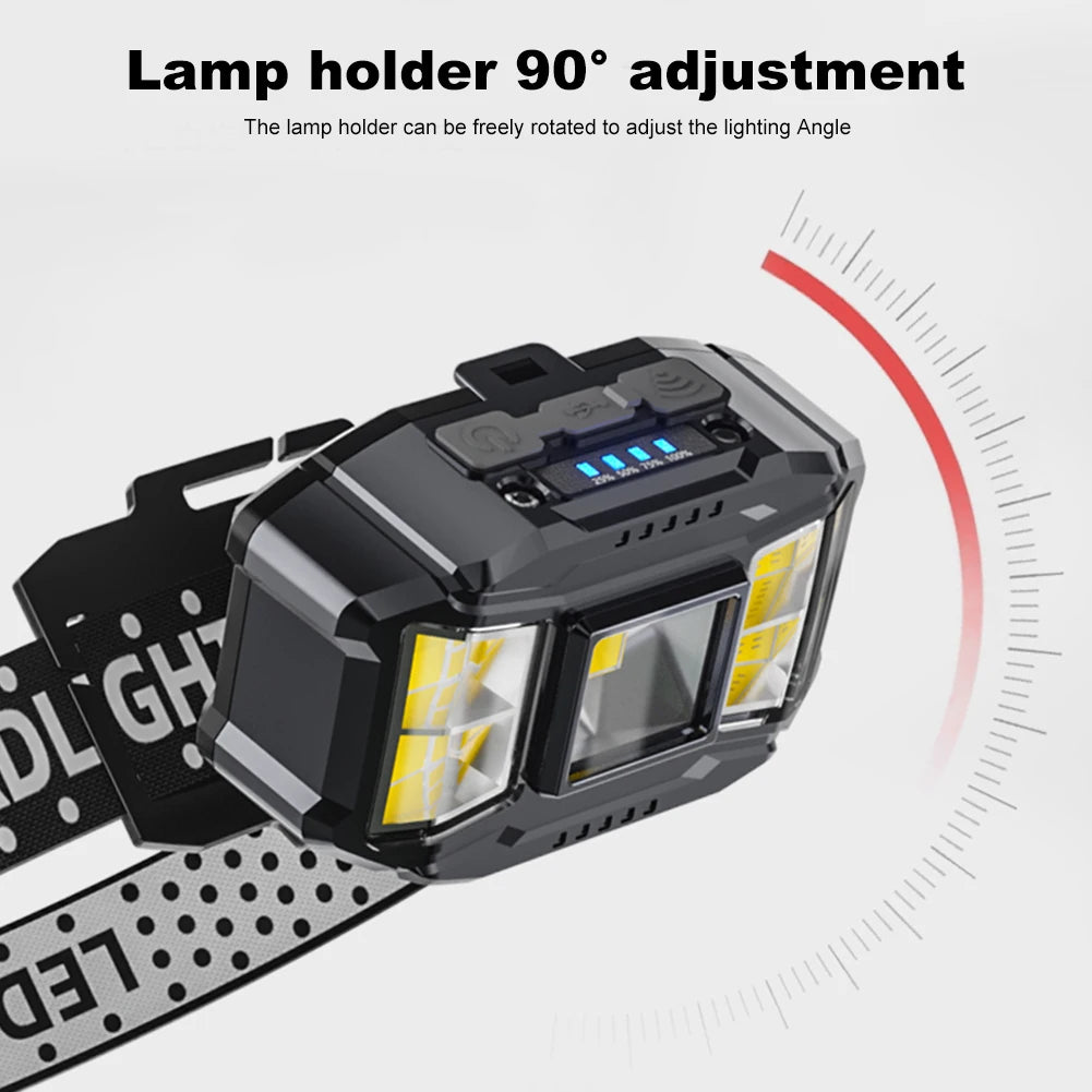 COB LED Outdoor Head Lamp USB Charging Head Mounted Flashlight Power Display Powerful Headlight Torch for Outdoor Night Fishing
