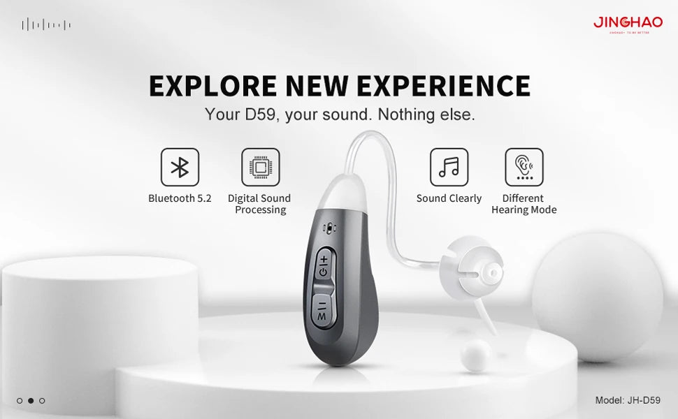 JINGHAO Digital Hearing Aids Rechargeable Invisible BTE Hearing Loss Ear Aids Sound Device for Elderly