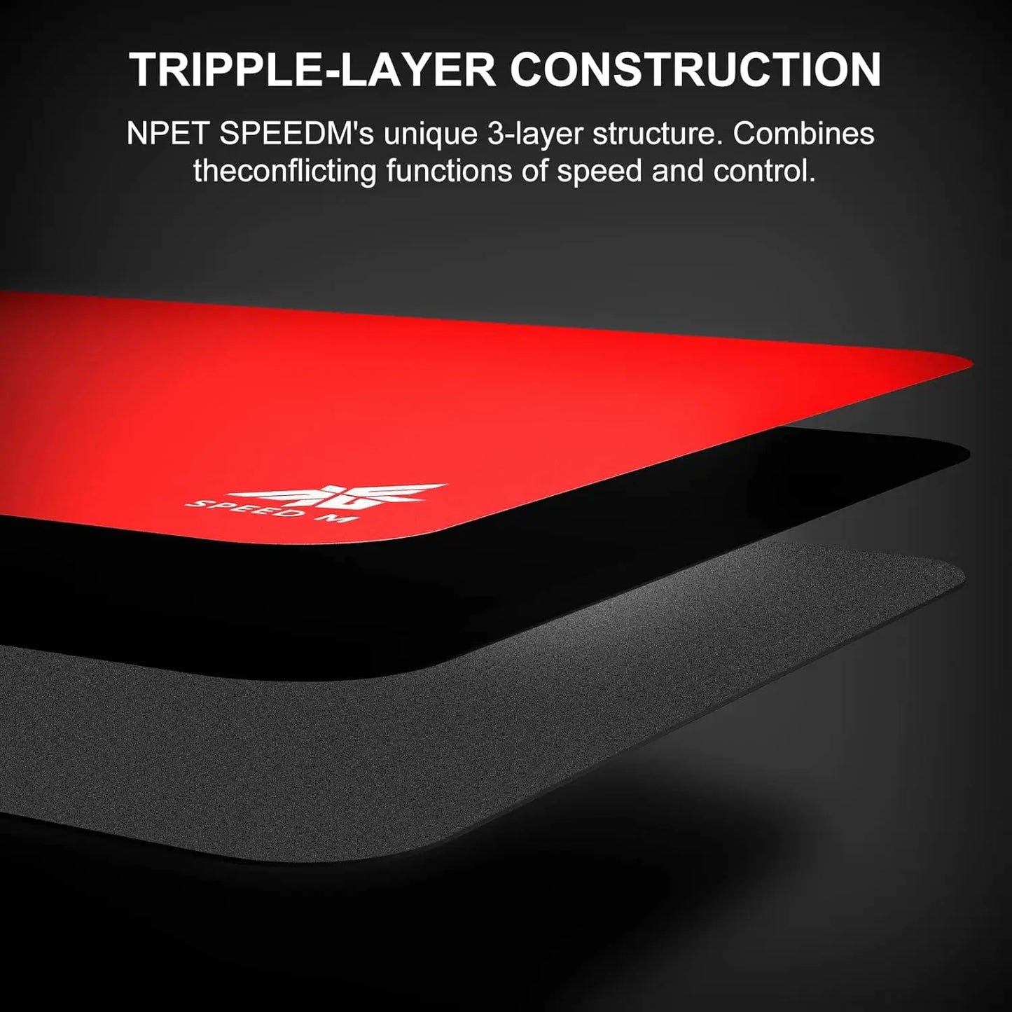 NPET SPEEDM Gaming Mousepad - Resin Surface Hard Gaming Mouse pad,Balanced Control & Speed, for Esports Gamers [Hard/Fast] RED L