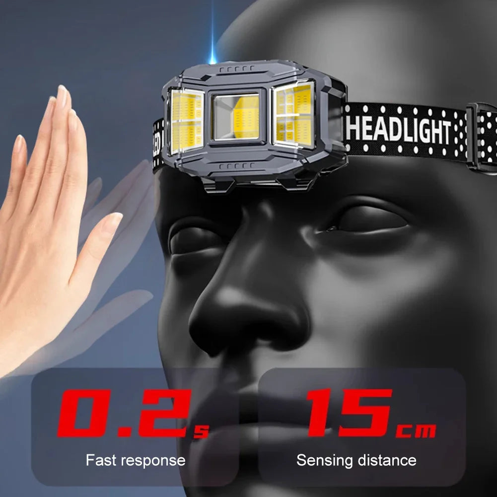 COB LED Outdoor Head Lamp USB Charging Head Mounted Flashlight Power Display Powerful Headlight Torch for Outdoor Night Fishing