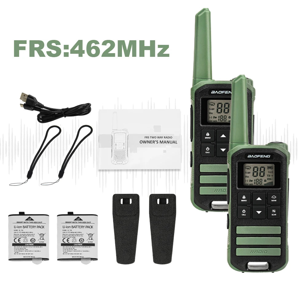2pcs Baofeng FR-22A F22 Mini Walkie Talkies with Type-C Charger, 462MHz UHF/VHF Two-Way Radio, LCD Screen & NOAA Weather Alerts,